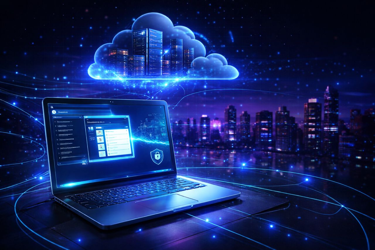 Secure Windows remote desktop server RDP illustration for cloud workspace